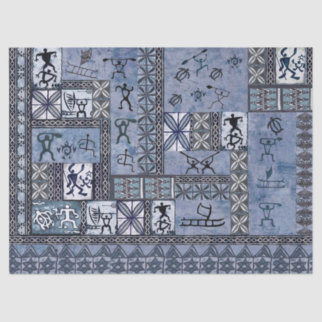 Hawaiian Paddleman Petroglyph Tapa Tissue Paper (Front)