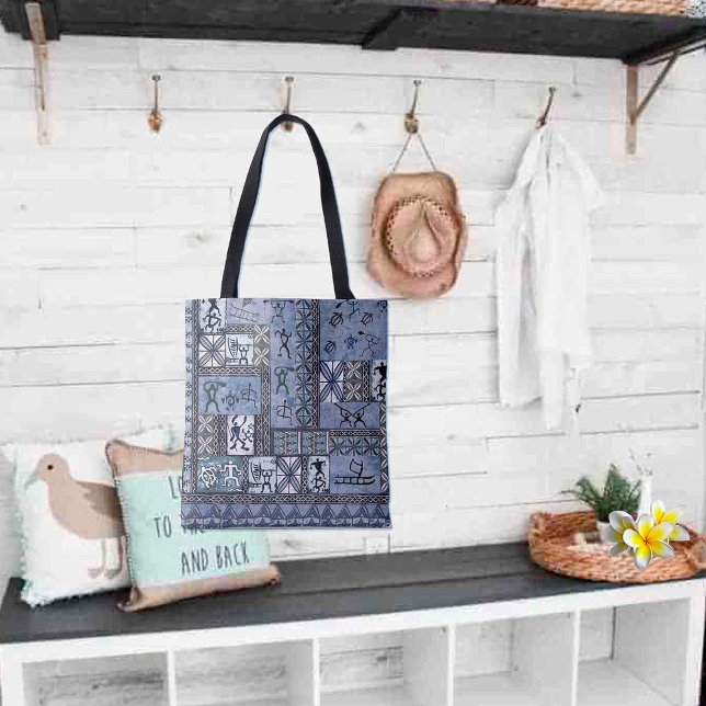 Hawaiian Paddleman Petroglyph Tapa Tote Bag (Creator Uploaded)