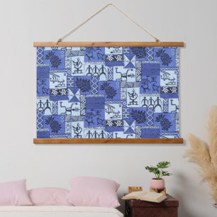Hawaiian Paddleman Tapa in Blue Hanging Tapestry