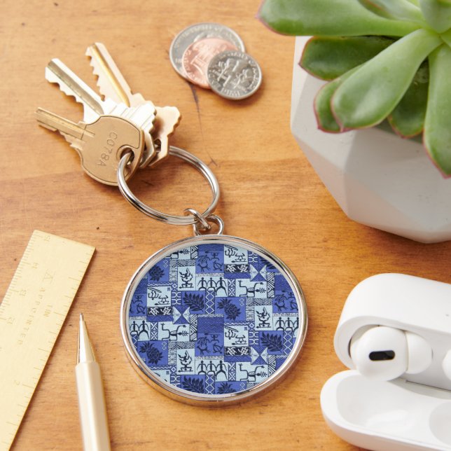 Hawaiian Paddleman Tapa in Blue Key Ring (Desk)