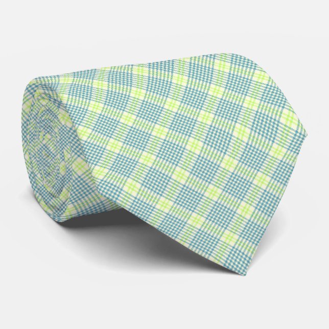 Hawaiian Palaka Plaid Teal and Lime Two-Sided Tie (Rolled)