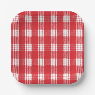 Hawaiian Palaka Red & White Plaid Square Plate 