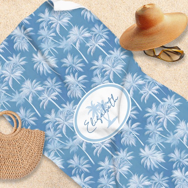 Hawaiian Palm Tree Silhouette Pattern Blue ID1093 Beach Towel (Creator Uploaded)
