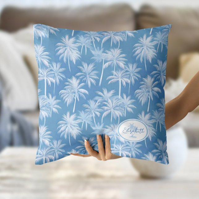 Hawaiian Palm Tree Silhouette Pattern Blue ID1093 Cushion (Creator Uploaded)