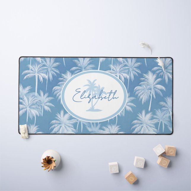 Hawaiian Palm Tree Silhouette Pattern Blue ID1093 Desk Mat (Kids Table)