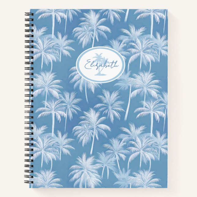 Hawaiian Palm Tree Silhouette Pattern Blue ID1093 Notebook (Front)