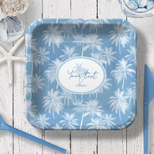 Hawaiian Palm Tree Silhouette Pattern Blue ID1093 Paper Plate