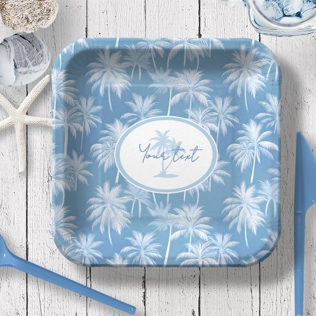 Hawaiian Palm Tree Silhouette Pattern Blue ID1093 Paper Plate (Creator Uploaded)