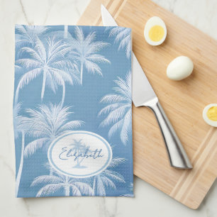 Hawaiian Palm Tree Silhouette Pattern Blue ID1093 Tea Towel