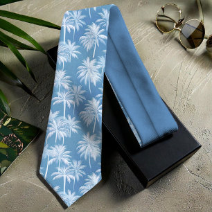 Hawaiian Palm Tree Silhouette Pattern Blue ID1093 Tie