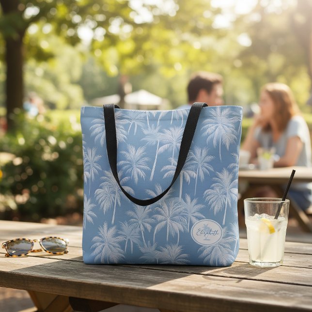 Hawaiian Palm Tree Silhouette Pattern Blue ID1093 Tote Bag (Creator Uploaded)