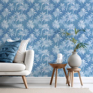 Hawaiian Palm Tree Silhouette Pattern Blue ID1093 Wallpaper