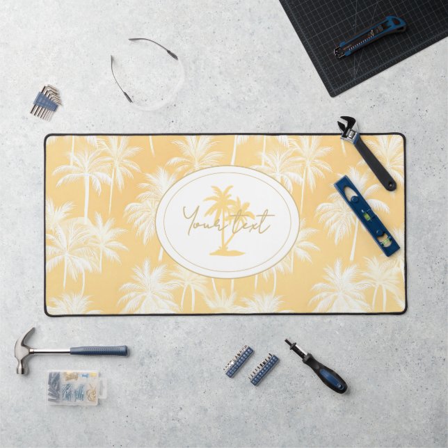 Hawaiian Palm Tree Silhouette Pattern Gold ID1093 Desk Mat (Workstation)