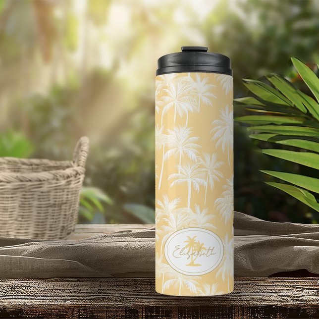 Hawaiian Palm Tree Silhouette Pattern Gold ID1093 Thermal Tumbler (Creator Uploaded)