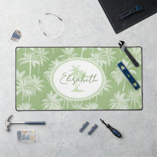 Hawaiian Palm Tree Silhouette Pattern Green ID1093 Desk Mat