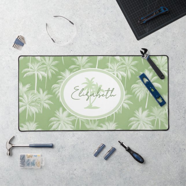 Hawaiian Palm Tree Silhouette Pattern Green ID1093 Desk Mat (Workstation)
