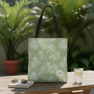 Hawaiian Palm Tree Silhouette Pattern Green ID1093 Tote Bag