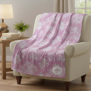 Hawaiian Palm Tree Silhouette Pattern Plum ID1093 Fleece Blanket