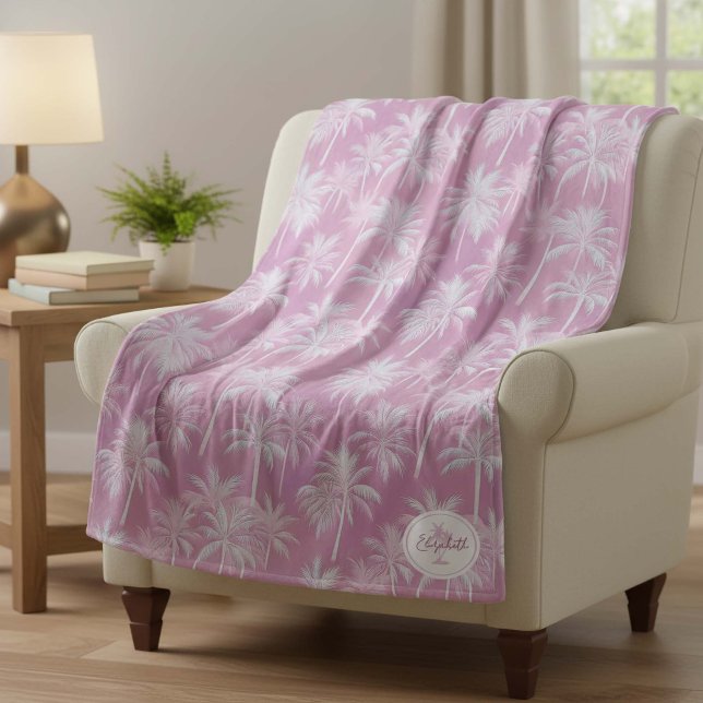 Hawaiian Palm Tree Silhouette Pattern Plum ID1093 Fleece Blanket (Creator Uploaded)