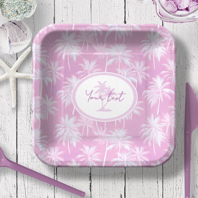 Hawaiian Palm Tree Silhouette Pattern Plum ID1093 Paper Plate (Creator Uploaded)