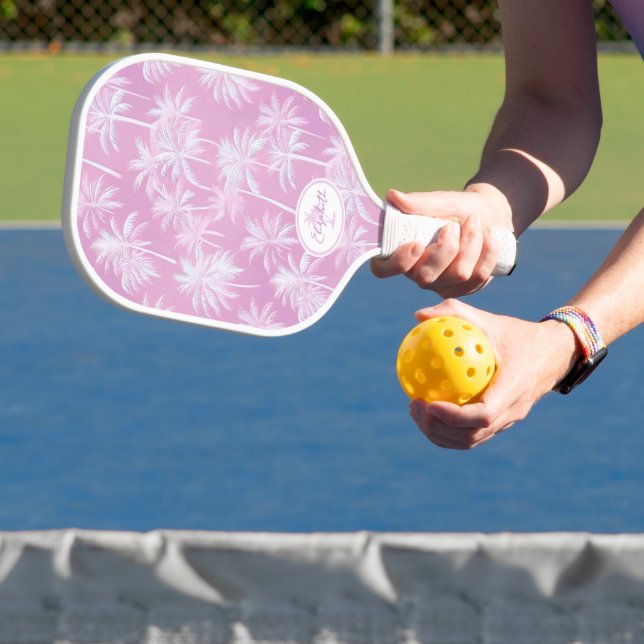 Hawaiian Palm Tree Silhouette Pattern Plum ID1093 Pickleball Paddle (Insitu)