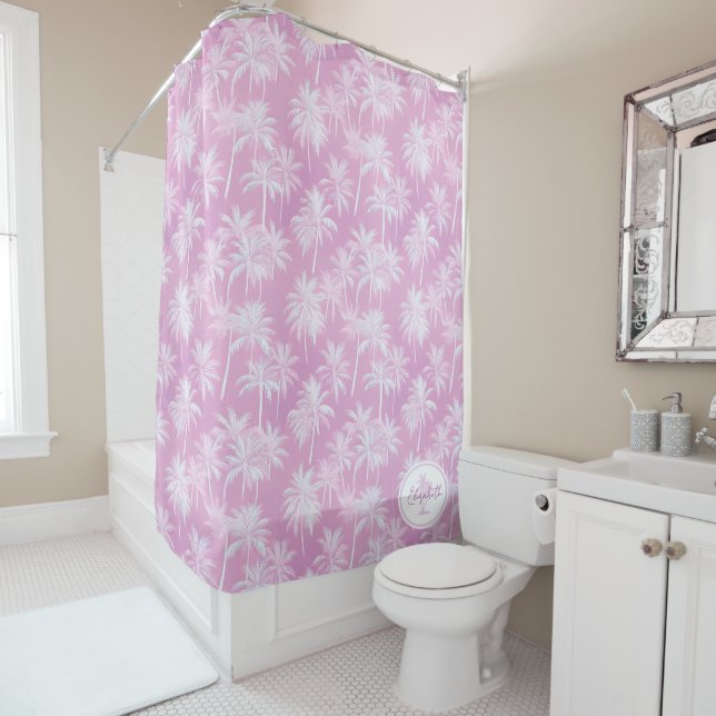 Hawaiian Palm Tree Silhouette Pattern Plum  ID1093 Shower Curtain (In Situ)