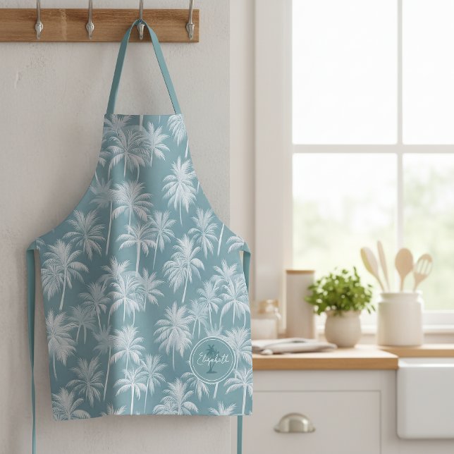 Hawaiian Palm Tree Silhouette Pattern Teal ID1093 Apron (Creator Uploaded)