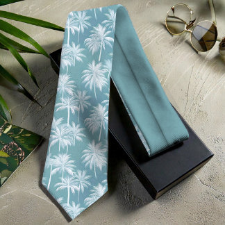 Hawaiian Palm Tree Silhouette Pattern Teal ID1093 Tie
