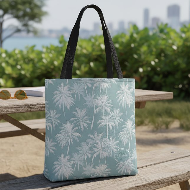 Hawaiian Palm Tree Silhouette Pattern Teal ID1093 Tote Bag (Creator Uploaded)