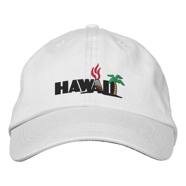 Hawaiian Palm Trees and Volcanos Embroidered Cap (Front)