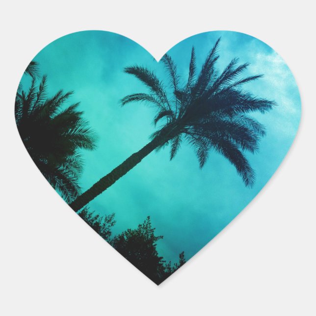 Hawaiian Palm Trees Heart Sticker (Front)