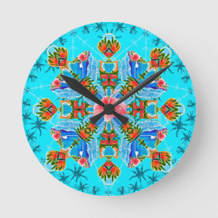 Hawaiian Paradise Flames (Blue) Round Clock