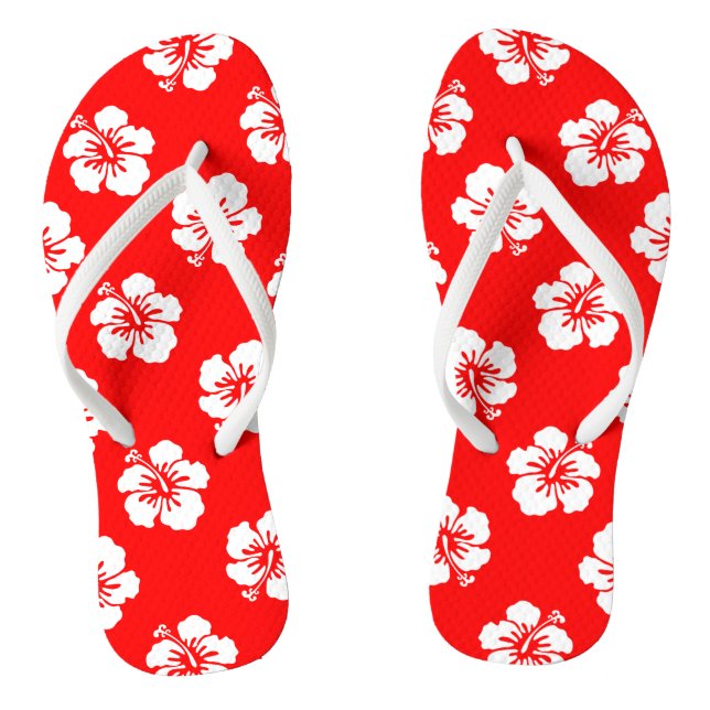 Hawaiian Pattern Hibiscus Red and White Jandals (Footbed)