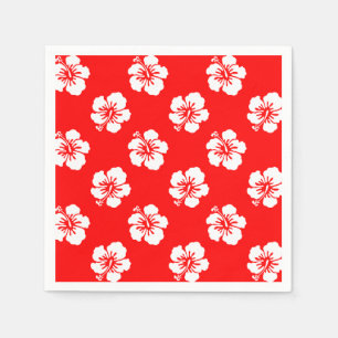 Hawaiian Pattern Hibiscus Red and White Napkin