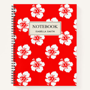 Hawaiian Pattern Hibiscus Red and White Notebook