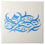 Hawaiian petroglyph Canoe at Sea Ceramic Tile<br><div class="desc">This  ceramic tile depicts a Hawaiian petroglyph canoe riding the waves in a beautiful tribal design and painted in brilliant blues. This ceramic tile will make an absolutely beautiful ocean-themed accent to your home.</div>