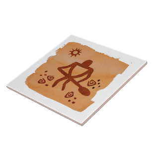 Hawaiian Petroglyph Canoe Paddler Ceramic Tile