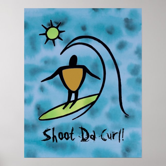 Hawaiian Petroglyph Surfer Riding the Waves Poster (Front)