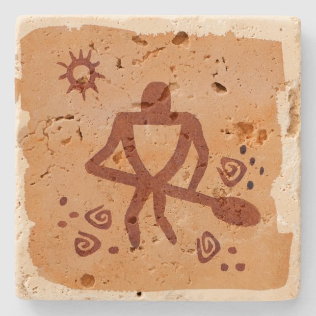 Hawaiian Petroglyph Warrior Paddler Stone Coaster (Front)