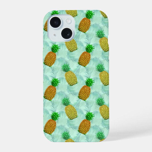 Hawaiian Pineapple Light Blue iPhone 15 Case (Back)