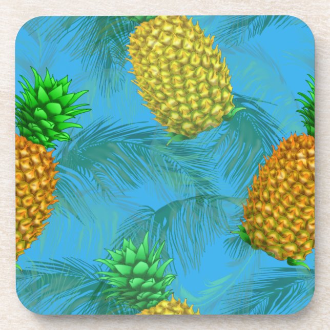 Hawaiian Pineapple Navy Blue Coaster (Front)