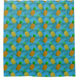 Hawaiian Pineapple Navy Blue Shower Curtain