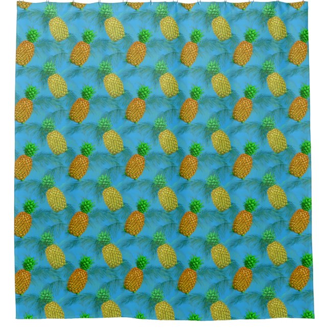 Hawaiian Pineapple Navy Blue Shower Curtain (Front)