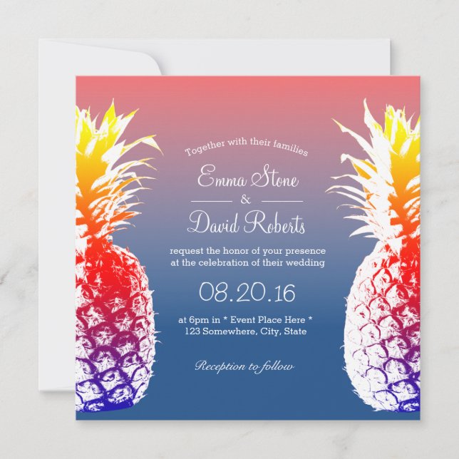Hawaiian Pineapple Tropical Wedding Invitations (Front)