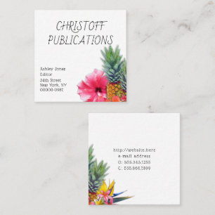 Hawaiian Pineapples Flowers Square Business Cards