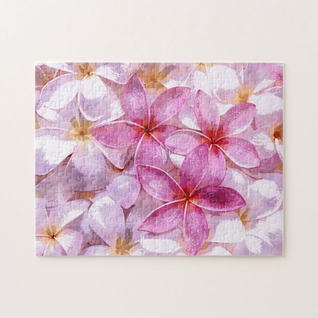 Hawaiian Plumeria Flower Watercolor Art Painting Jigsaw Puzzle (Horizontal)