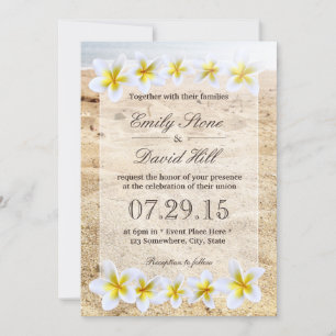 Hawaiian Plumeria Flowers Beach Theme Wedding Invitation