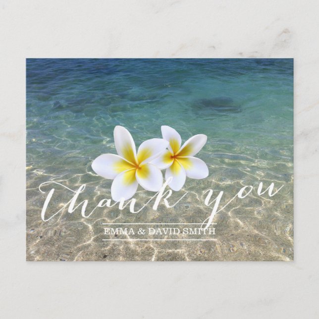 Hawaiian Plumeria Flowers Beach Wedding Thank You Postcard (Front)