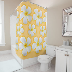 Hawaiian Plumeria Flowers on Orange Shower Curtain
