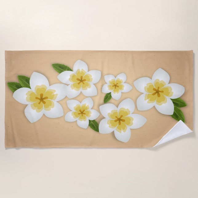 Hawaiian Plumeria Frangipani Tropical Flowers Beach Towel (Front)